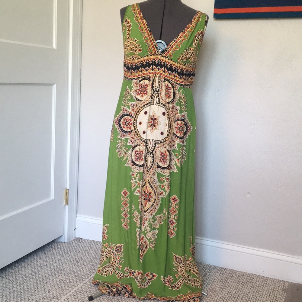 Tribal print green maxi